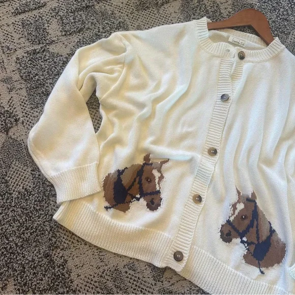 Western Rodeo Horse Knit Button Front Cardigan Sweater Top Yellowstone - Picture 3 of 6
